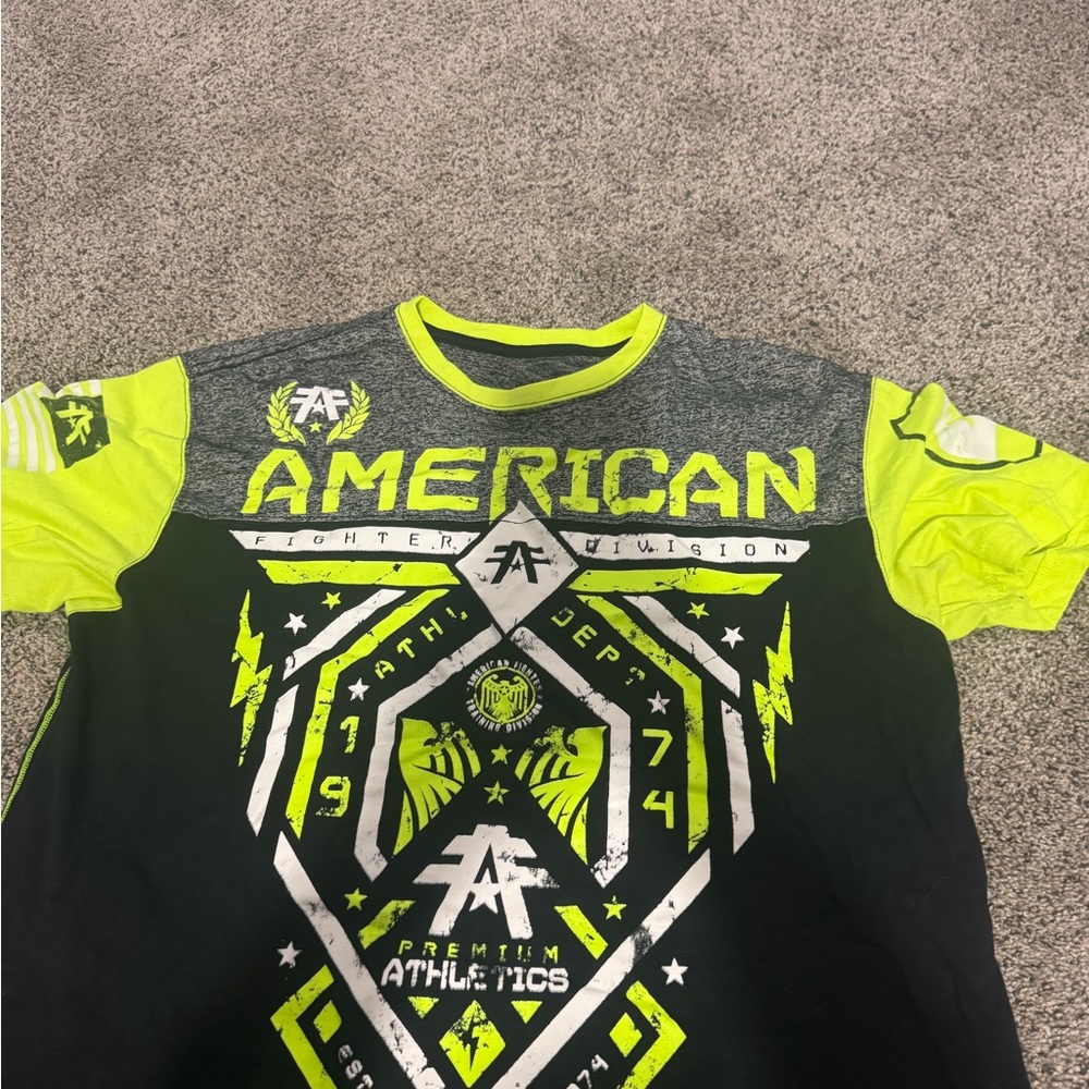 American Fighter  Mens Tee - Black and Neon Yellow